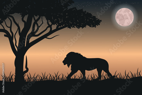 Colorful vector. Premium. Lion silhouette. Safari.