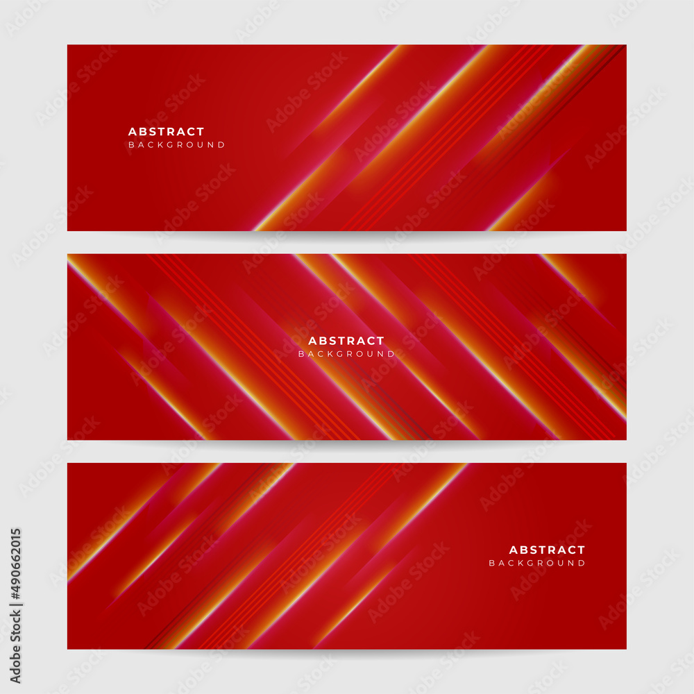Fototapeta premium Modern abstract dark red orange yellow banner background. Set of light line red colorful Abstract wide banner design background