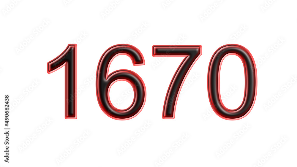 red 1670 number 3d effect white background red 1670 number 3d effect white background