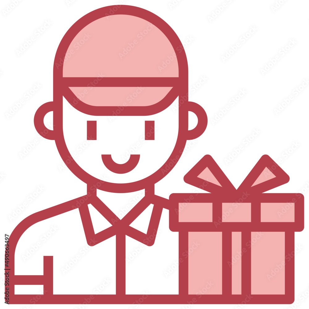 DELIVERY MAN red line icon,linear,outline,graphic,illustration