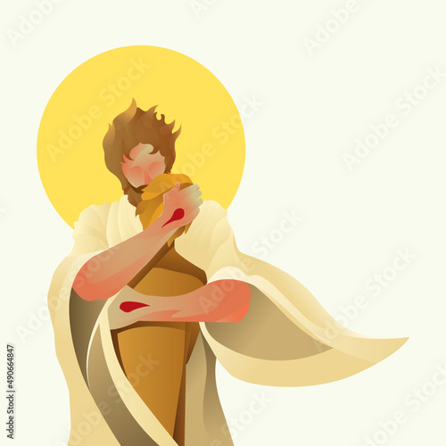 Jesus hugs a boy illustration, Jesus' love Jesus protects a man, Jesus embrace a man
