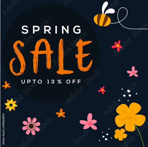 Spring sale banner with beautiful colorful flower. Can be used for template  banners  wallpaper  flyers  invitation  posters  brochure  voucher discount.