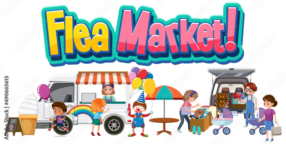 Flea market logo with cartoon character