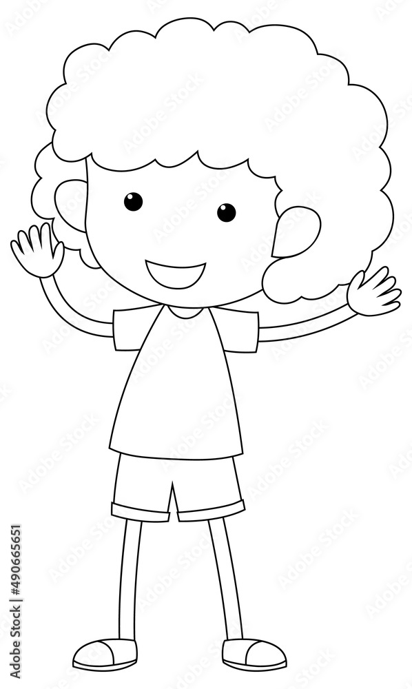 A boy black and white doodle character A boy black and white doodle character
