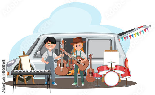 Flea market concept with music band