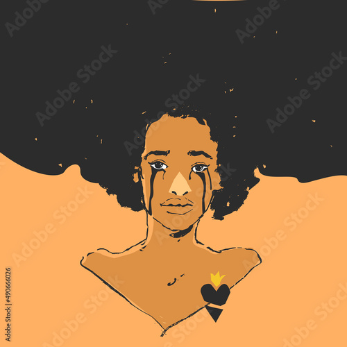African young woman with afro hair style crying, tears run down her cheeks