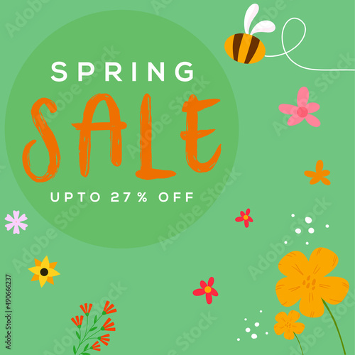 Spring sale banner with beautiful colorful flowers. Can be used for templates, banners, wallpaper, flyers, invitations, posters, brochures, voucher discounts.