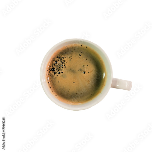 isolate a cup of black coffee, top view