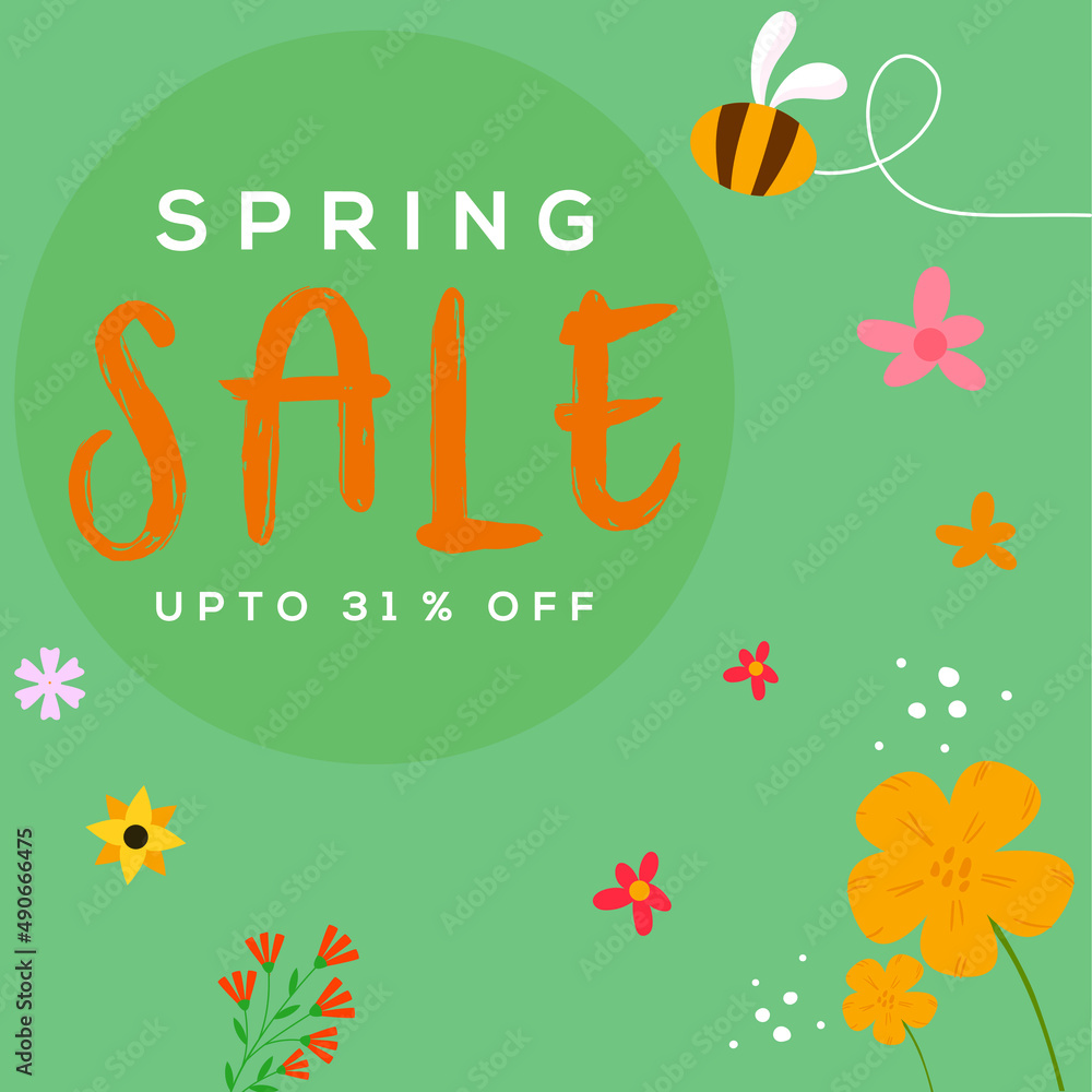 Spring sale banner with beautiful colorful flowers. Can be used for templates, banners, wallpaper, flyers, invitations, posters, brochures, voucher discounts.