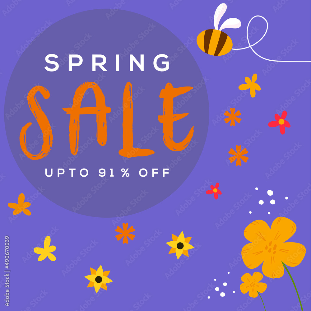 Spring sale banner with beautiful colorful flowers. Can be used for templates, banners, wallpaper, flyers, invitations, posters, brochures, voucher discounts.