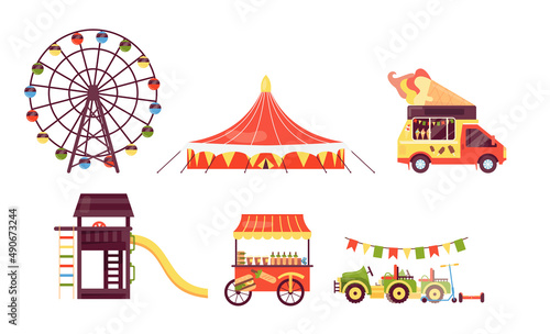 Amusement park on summer fair festival vector
