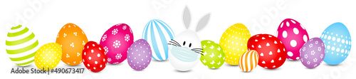 Weißes Hasenei Maske Und Bunte Ostereier Muster Banner