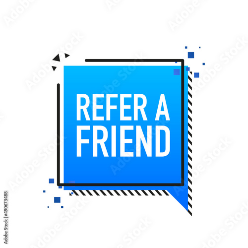 Refer a friend blue banner on white background. Vector illustration