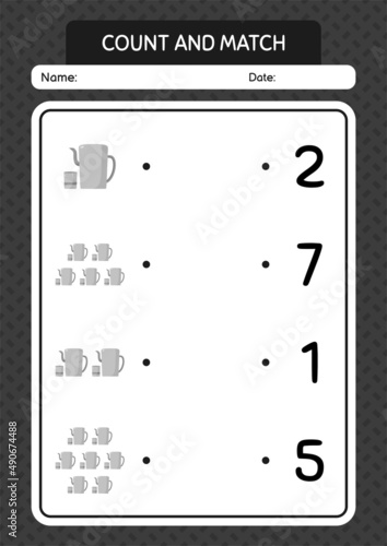 Count and match game with arabic teapot. worksheet for preschool kids, kids activity sheet
