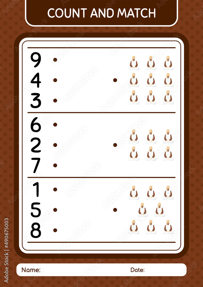 Count and match game with arabian. worksheet for preschool kids, kids activity sheet Count and match game with arabian. worksheet for preschool kids, kids activity sheet