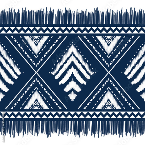 White Diamond on Indigo Blue. Geometric ethnic oriental pattern traditional Design for background,carpet,wallpaper,clothing,wrapping,Batik,fabric, illustration embroidery style