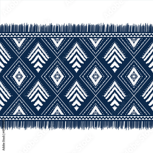 White Diamond on Indigo Blue. Geometric ethnic oriental pattern traditional Design for background,carpet,wallpaper,clothing,wrapping,Batik,fabric, illustration embroidery style