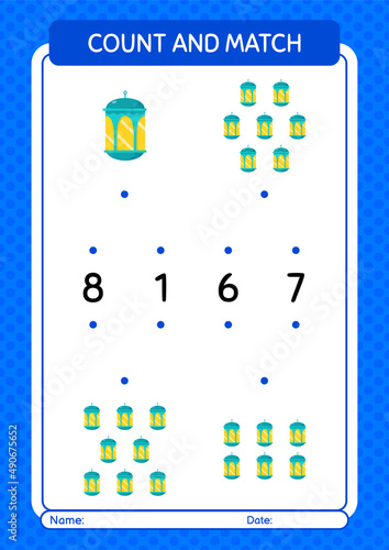 Count and match game with arabic lantern. worksheet for preschool kids, kids activity sheet