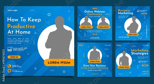 Collection of social media post banner templates. Perfect for business webinars, marketing webinars, online class programs, etc.