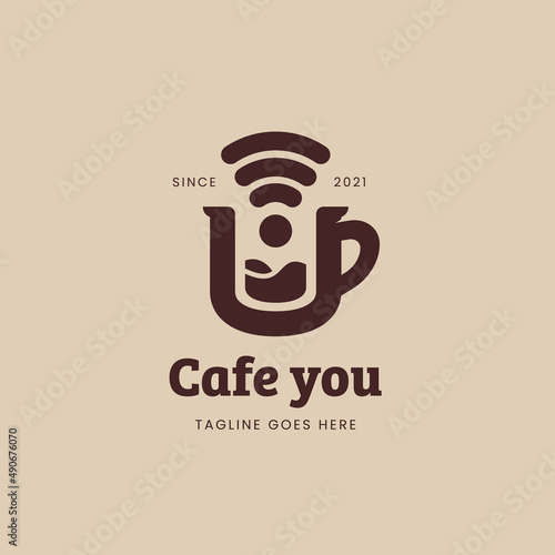 Cafe you coffee shop logo icon. cafe hangout logo with wifi icon