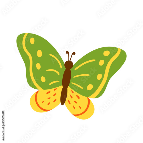 Vector illustration of cute butterfly isolated on white background.