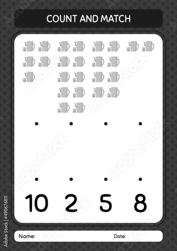 Count and match game with arabic teapot. worksheet for preschool kids, kids activity sheet