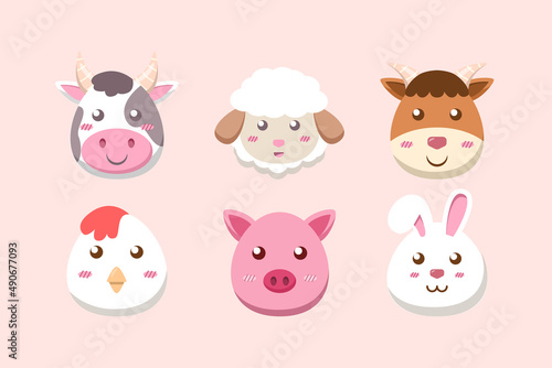 Fototapeta Naklejka Na Ścianę i Meble -  set of cute kawaii barn farm animal cartoon vector illustration