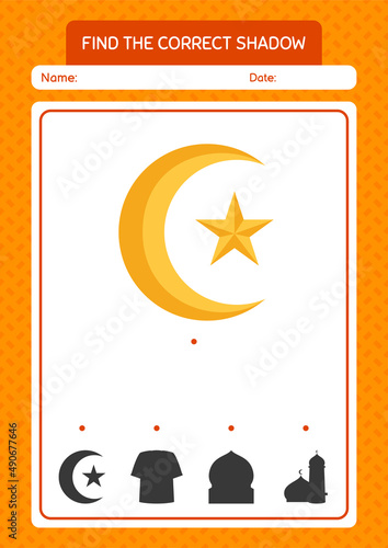 Find the correct shadows game with moon and star. worksheet for preschool kids, kids activity sheet