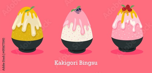 Kakigori or bingsu sweet jepanese dessert colection.