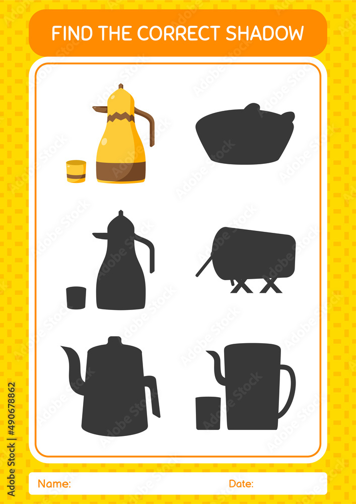 Find the correct shadows game with arabic teapot. worksheet for preschool kids, kids activity sheet Find the correct shadows game with arabic teapot. worksheet for preschool kids, kids activity sheet