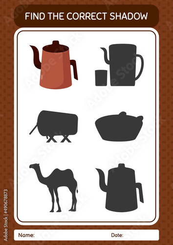 Find the correct shadows game with arabic teapot. worksheet for preschool kids, kids activity sheet