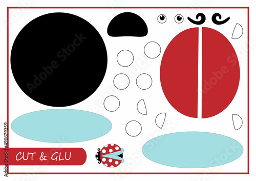 Cut and glu ladybug. Educational paper game for children. Vector illustration.