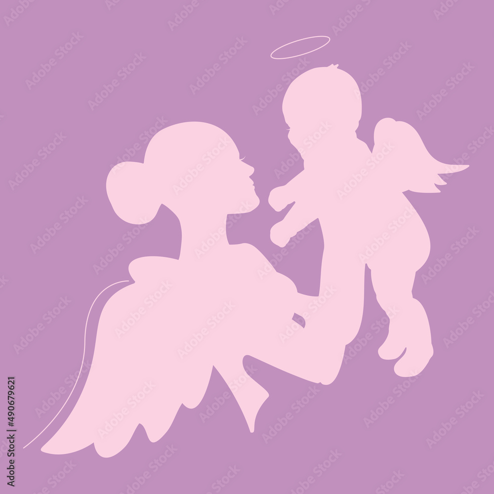 Silhouette of mother with a baby. Modern minimalistic vector illustration. Silhouette of mother with a baby. Modern minimalistic vector illustration.