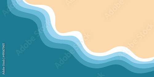 Abstract background of blue sea and summer beach for banner, invitation, poster or website design. Vector illustration in a flat style.