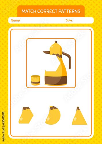 Match pattern game with arabic teapot. worksheet for preschool kids, kids activity sheet