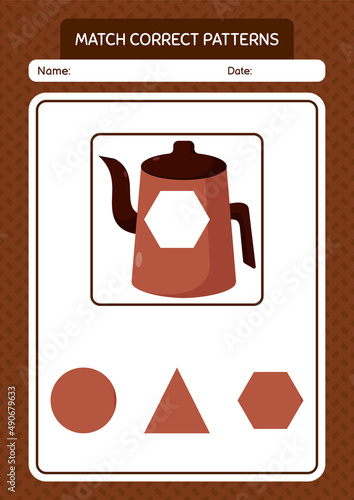 Match pattern game with arabic teapot. worksheet for preschool kids, kids activity sheet