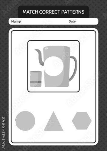 Match pattern game with arabic teapot. worksheet for preschool kids, kids activity sheet