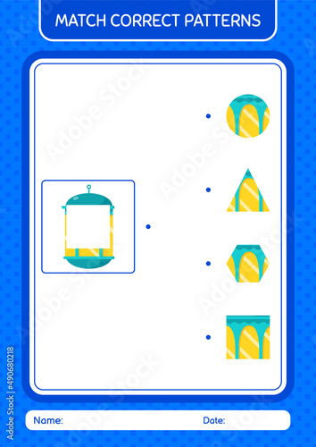 Match pattern game with arabic lantern. worksheet for preschool kids, kids activity sheet