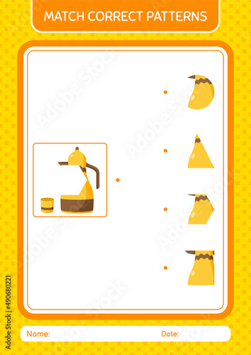 Match pattern game with arabic teapot. worksheet for preschool kids, kids activity sheet