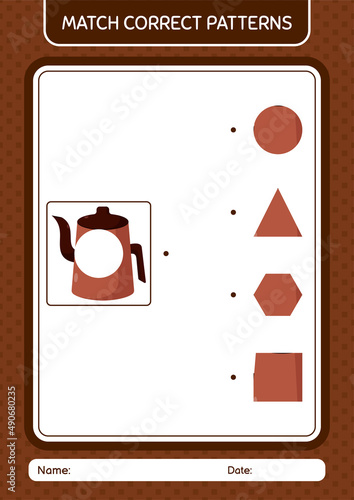 Match pattern game with arabic teapot. worksheet for preschool kids, kids activity sheet