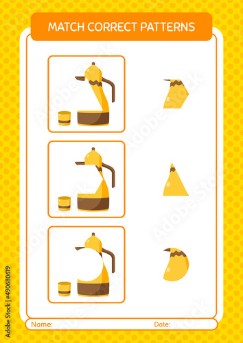 Match pattern game with arabic teapot. worksheet for preschool kids, kids activity sheet