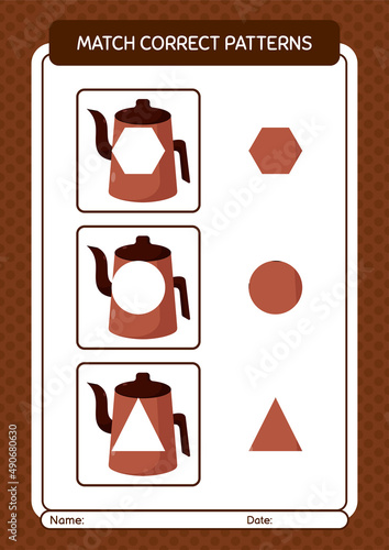 Match pattern game with arabic teapot. worksheet for preschool kids, kids activity sheet