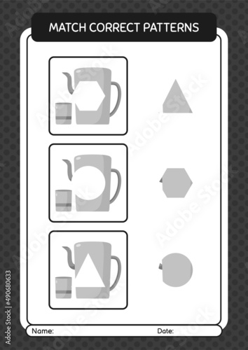 Match pattern game with arabic teapot. worksheet for preschool kids, kids activity sheet