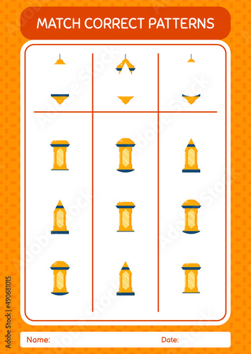 Match pattern game with arabic lantern. worksheet for preschool kids, kids activity sheet