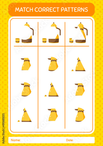 Match pattern game with arabic teapot. worksheet for preschool kids, kids activity sheet