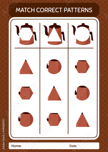 Match pattern game with arabic teapot. worksheet for preschool kids, kids activity sheet