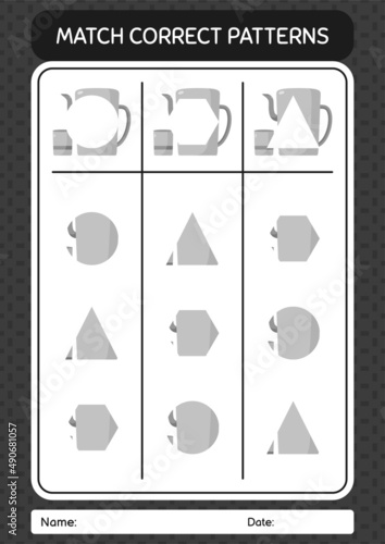 Match pattern game with arabic teapot. worksheet for preschool kids, kids activity sheet
