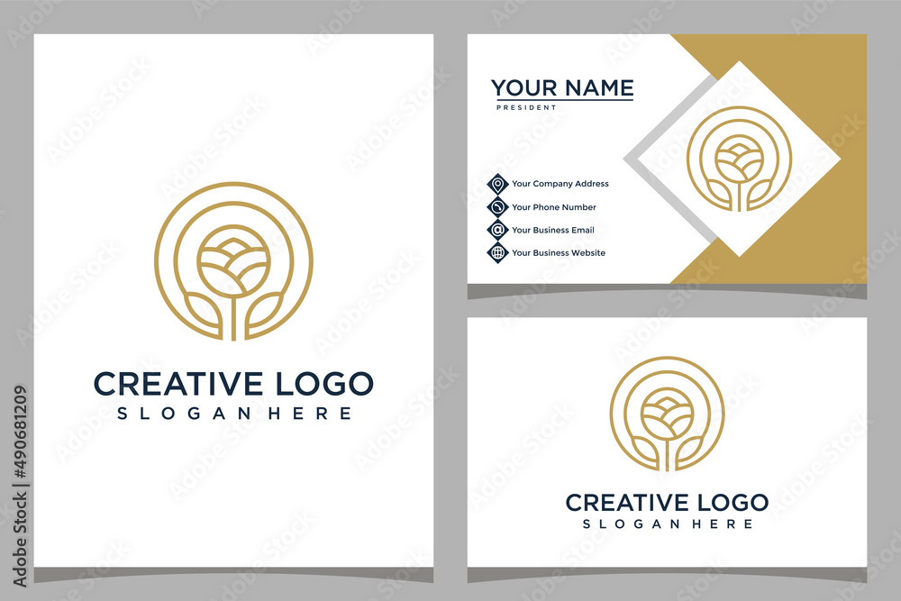 minimalistic design rose logo template with business card design