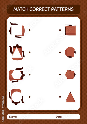 Match pattern game with arabic teapot. worksheet for preschool kids, kids activity sheet