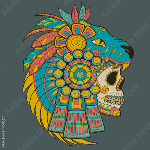 Aztec Indian Death Skull Tattoo Vector illustration